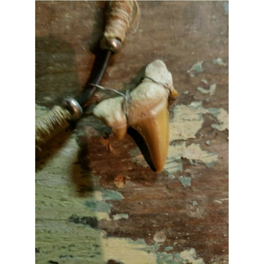Handmade real sharktooth leather corded necklace